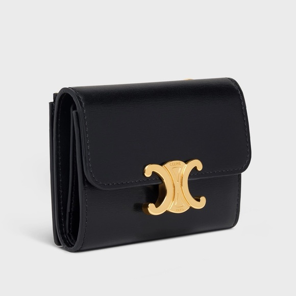 Celine Compact Wallet With Coin Triomphe In Shiny Calfskin - Picture 2 of 10